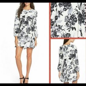 Everly Long Sleeve Black and White Floral Dress