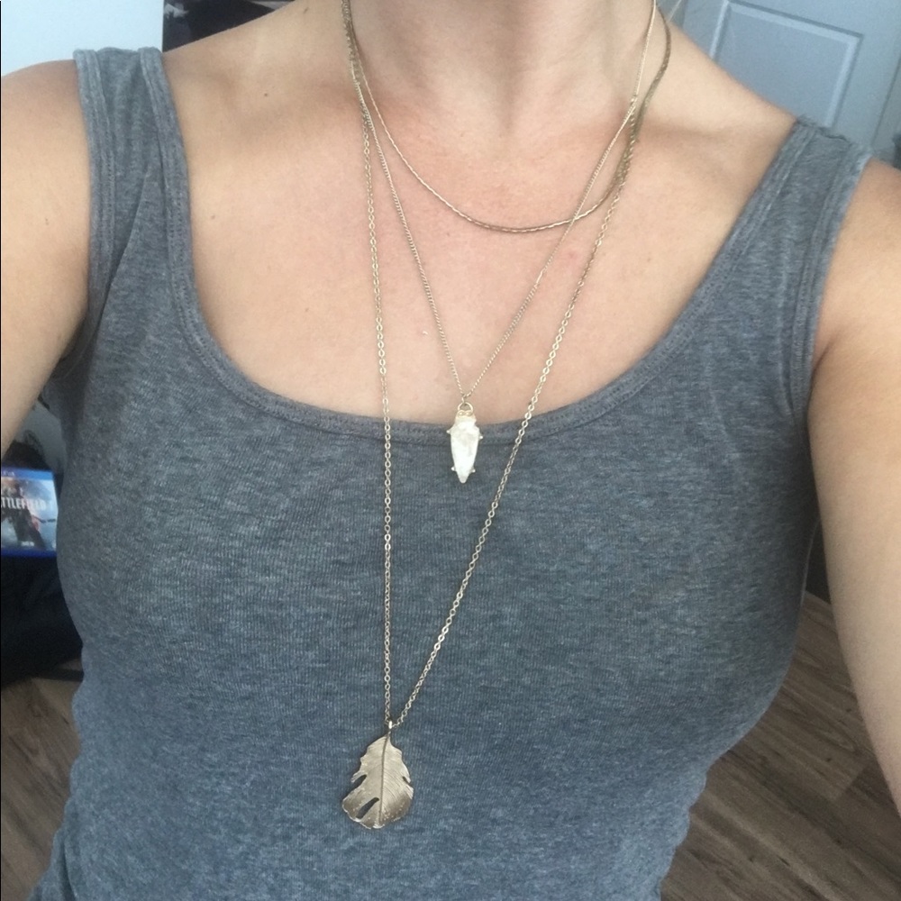 3 piece gold feather necklace