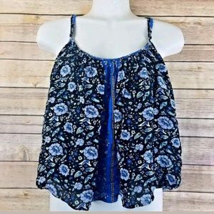 Floral Swing Tank Semi Crop M XXI Black Blue