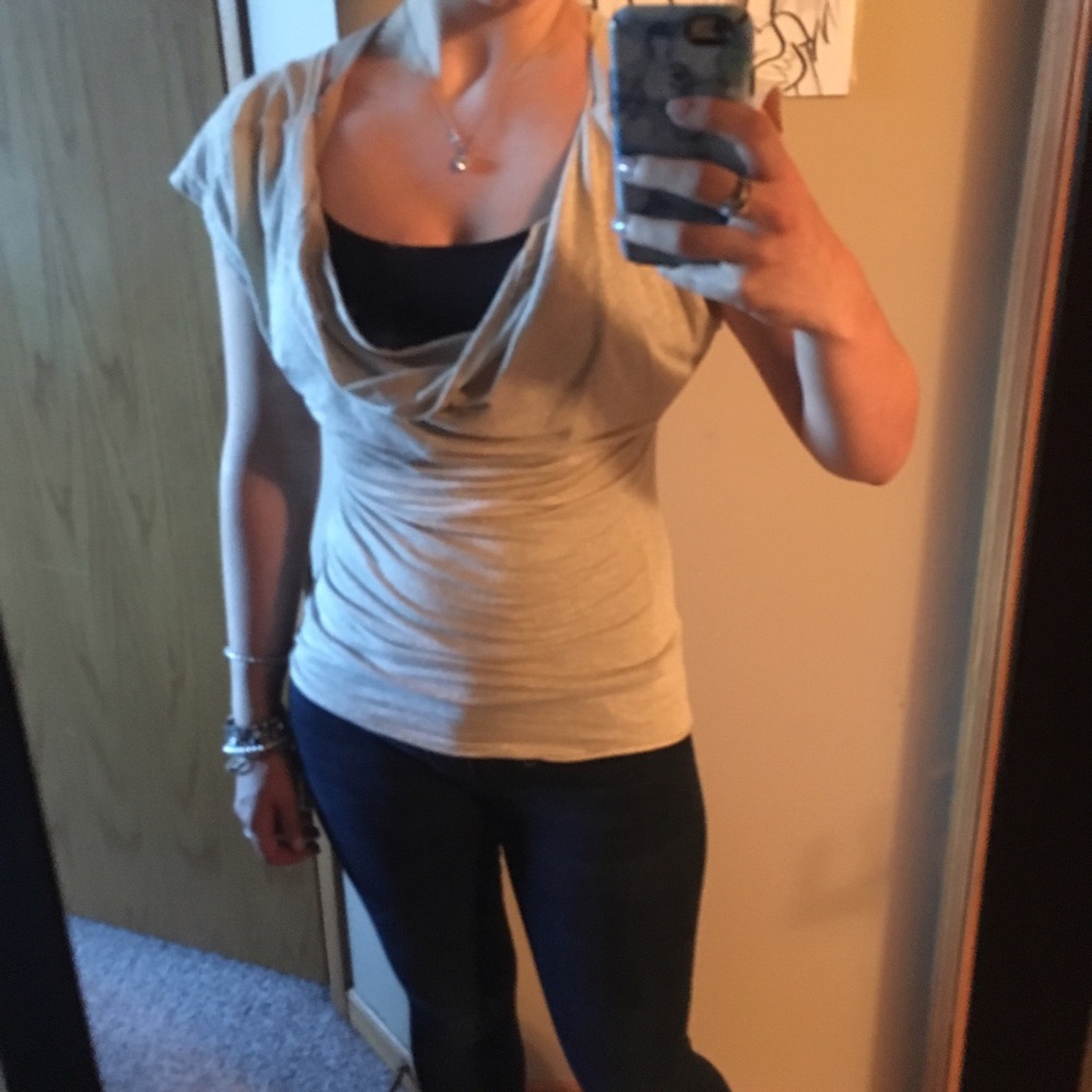 Ruffle neck off white blouse