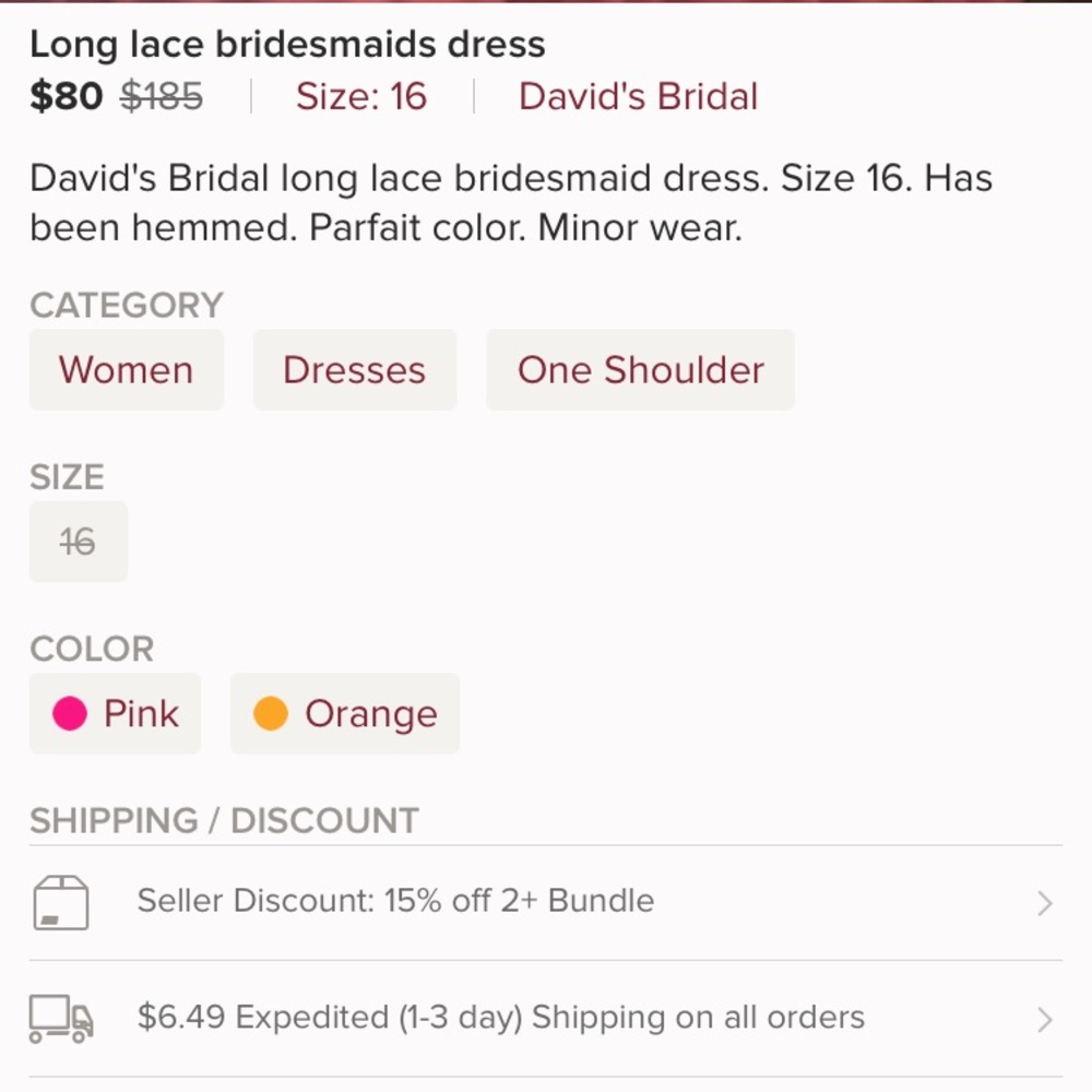 Re listing of parfait bridesmaids dress