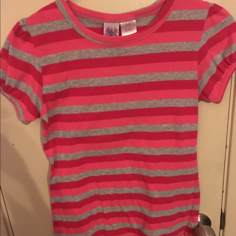 Sugar Brand Red Pink Grey Striped Top Girl Size XL