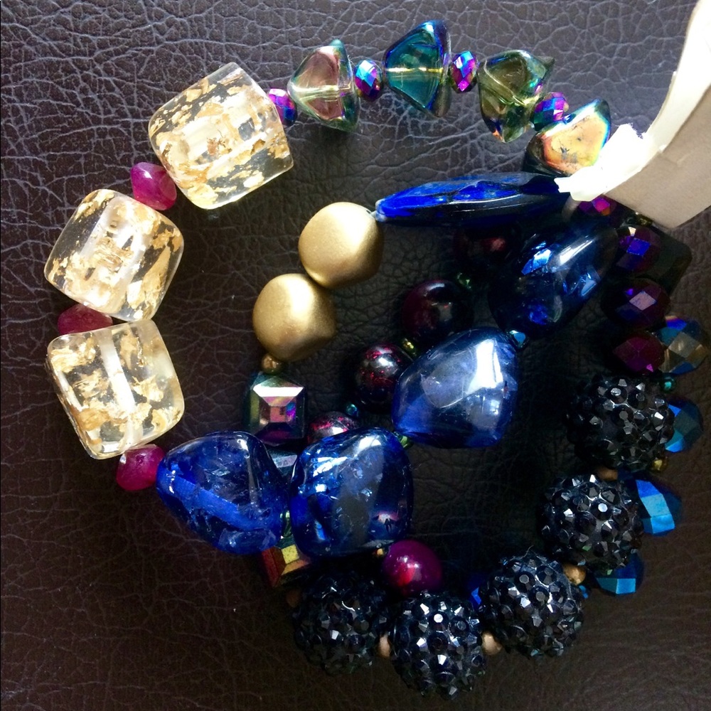 NWT 3 Piece God, Purple, and Blue Beaded Bracelet
