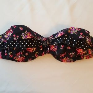 Bandeau bikini black polka dots and flowers