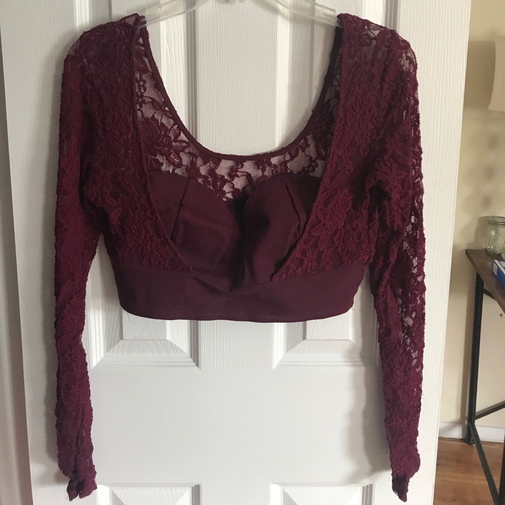 Burgundy Lace Crop Top