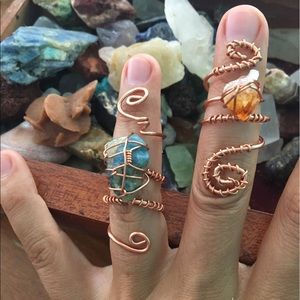 Copper and crystal Rings adjustable
