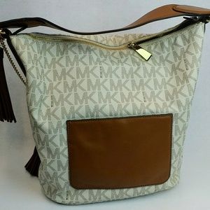 MK Tote PVC, leather trim, new, brown tassel