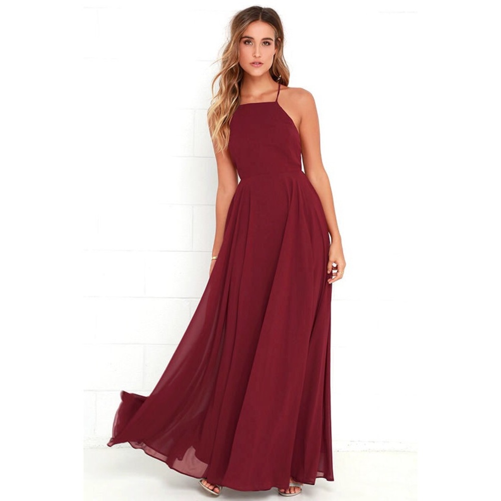 LULUS MYTHICAL KIND OF LOVE WINE RED MAXI DRESS!!
