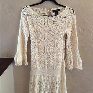 Arden B Ivory Crocheted Drop Waist Dress