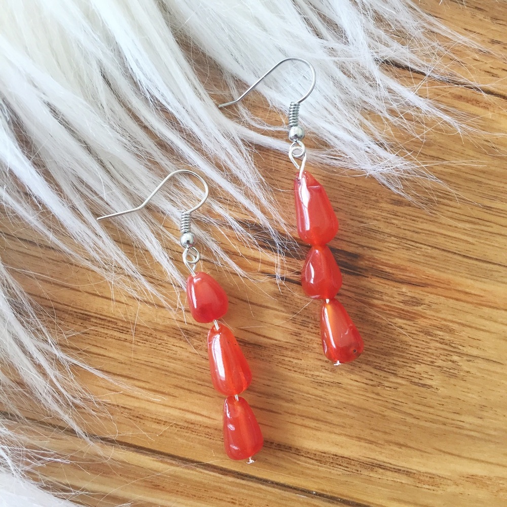 Handmade teardrop carnelian stone earrings