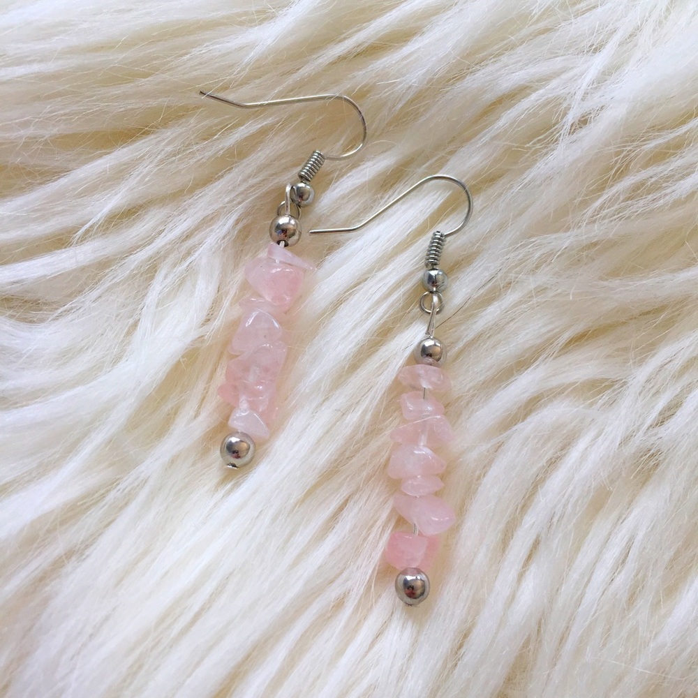 Handmade Rose Quartz gemstone chip earrings