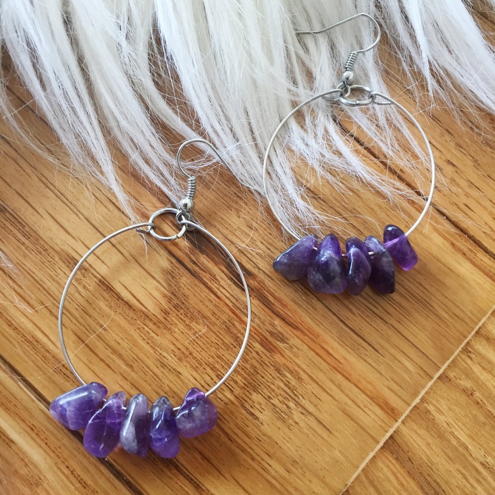 Handmade amethyst gemstone hoop earrings