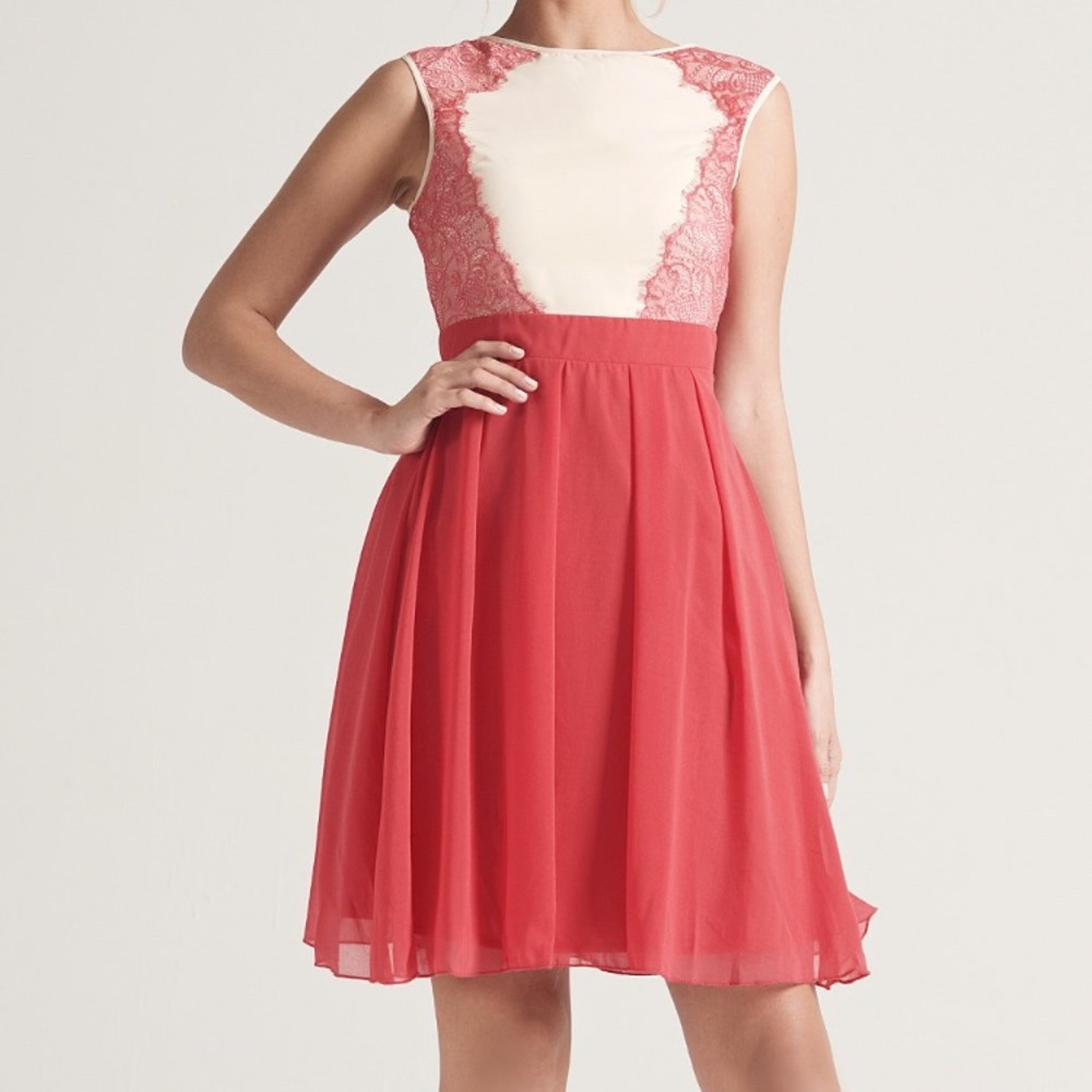 LONDON DRESS COMPANY CREAM AND CORAL LACE DRESS