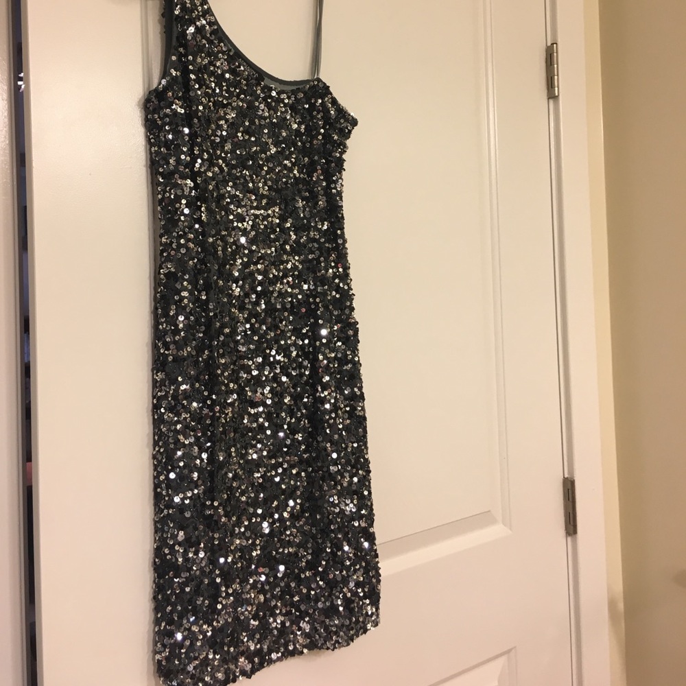 One shoulder sequin evening cocktail sheath dress