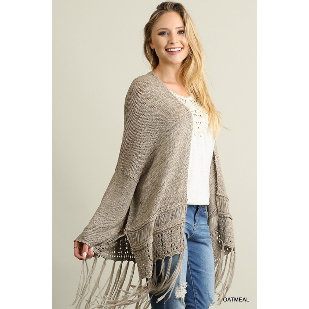 Open front crochet cardigan sweater with fringe - Picture 3 of 7