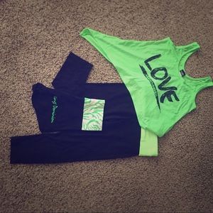 Crop, studded capris yoga pant, & spandex short.