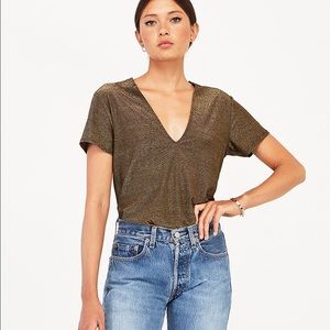 Reformation gold lurex sparkly Brodie tee xxs