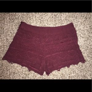 Maroon Lace Shorts
