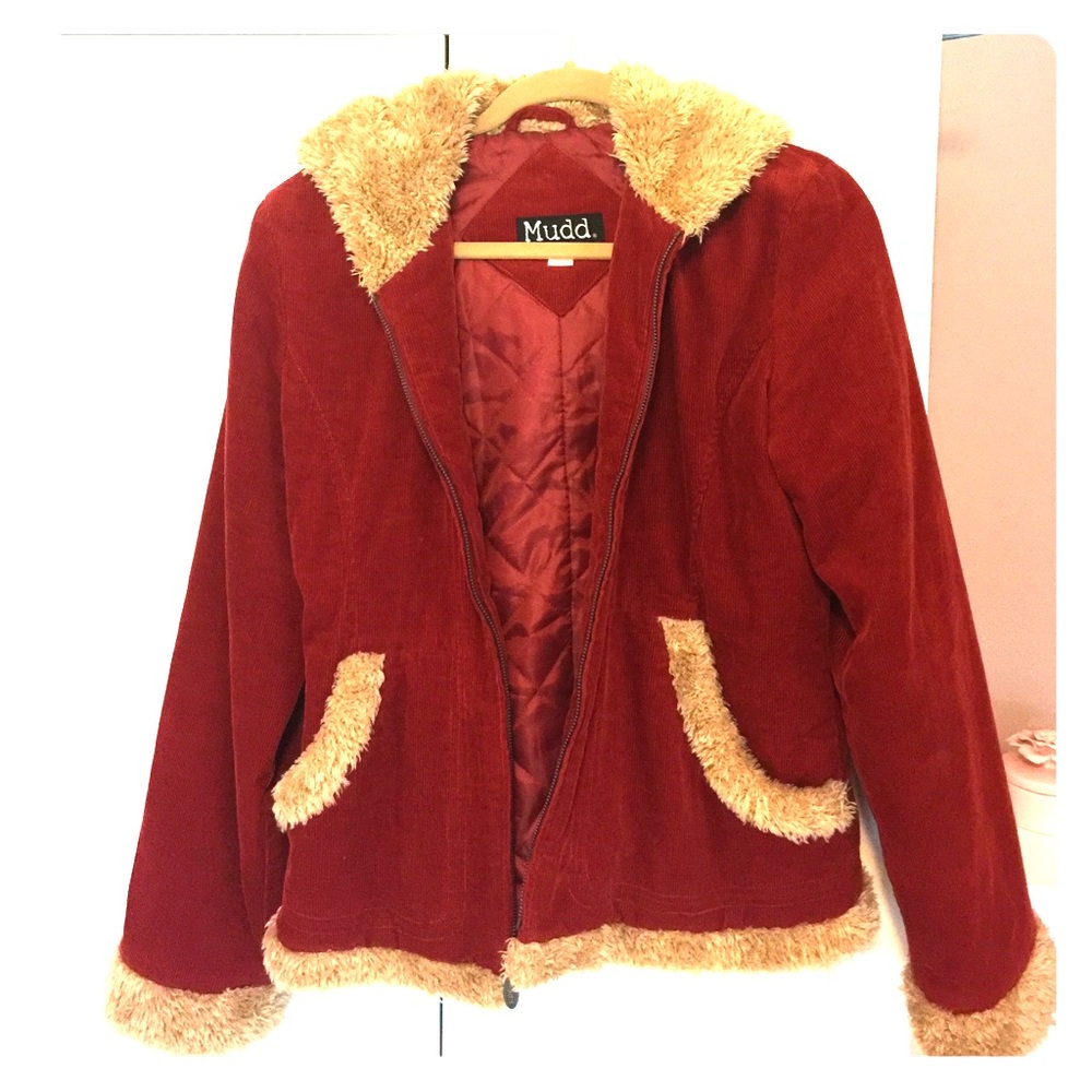 Women's Warm Red Jacket with Zip Closure