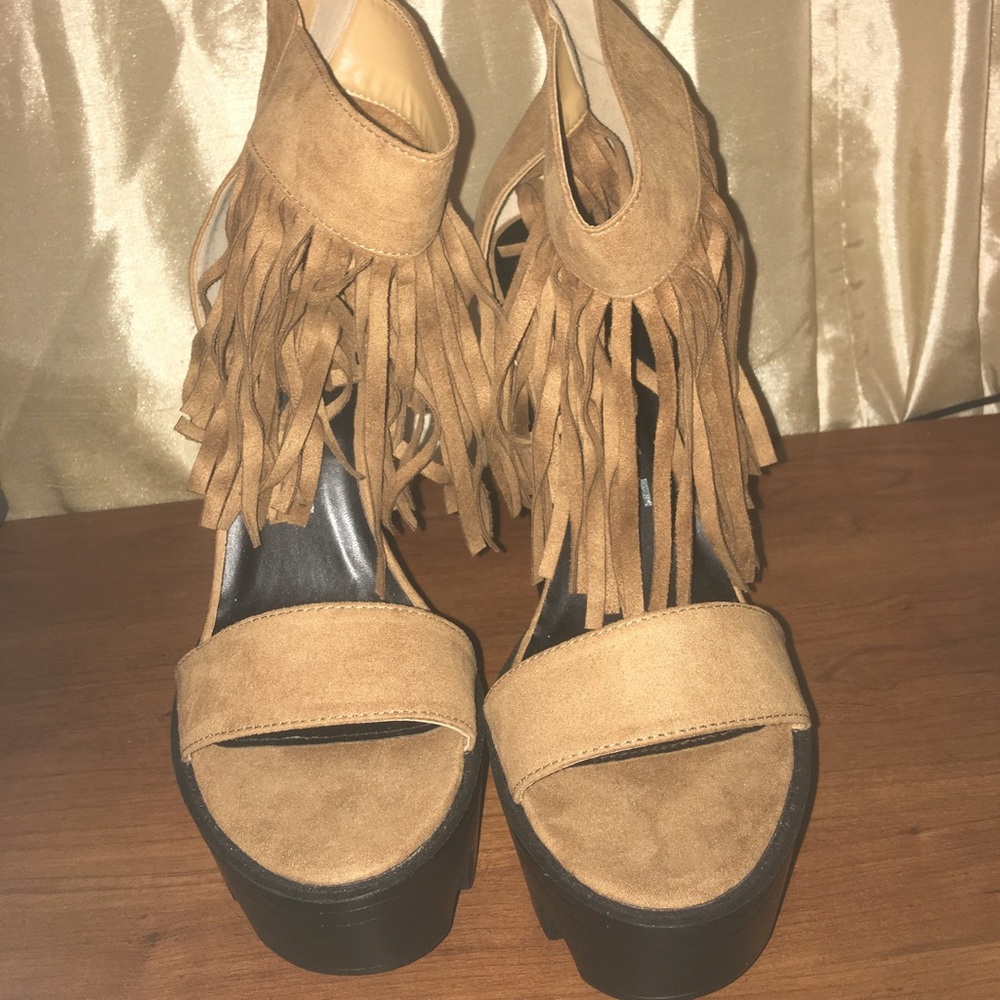 Go Jane platform chunky heels with fringe