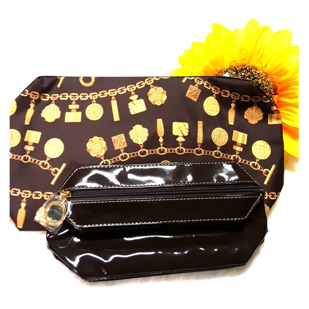 2 PC Estee Lauder brown makeup bags