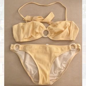 J. Crew yellow seersucker strapless bandeau