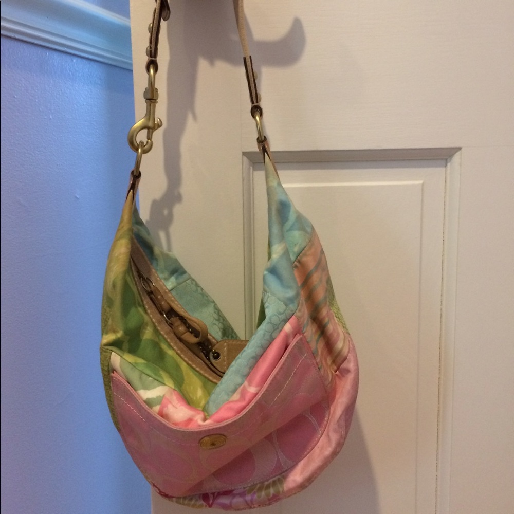 Coach multicolor patchwork shoulder bag.
