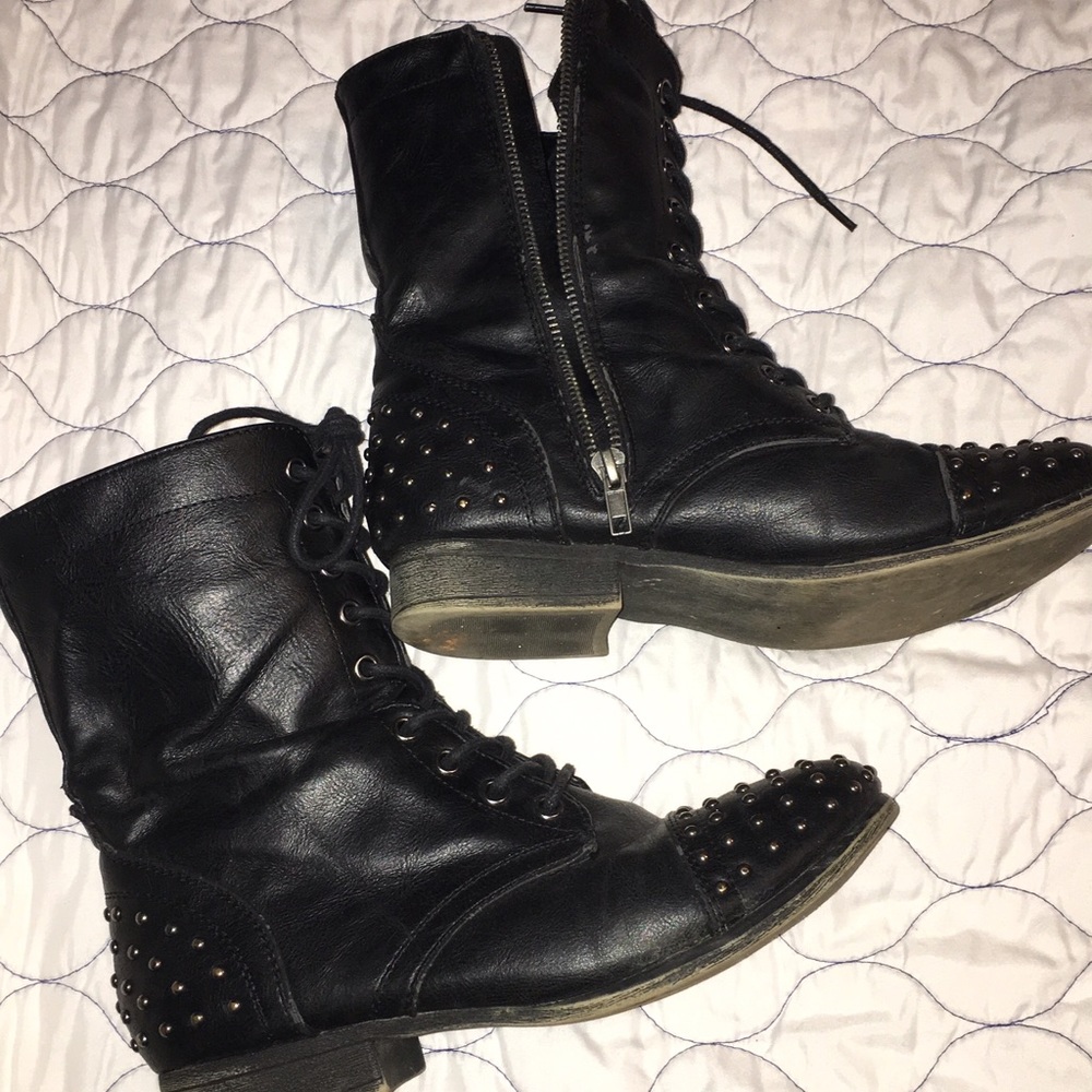 Madden Girl Black Studded Combat Boots