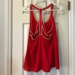 bebe red tank/nude trim cross back detail