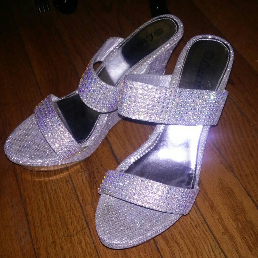 SOLD!!! Silver Glitter Wedges