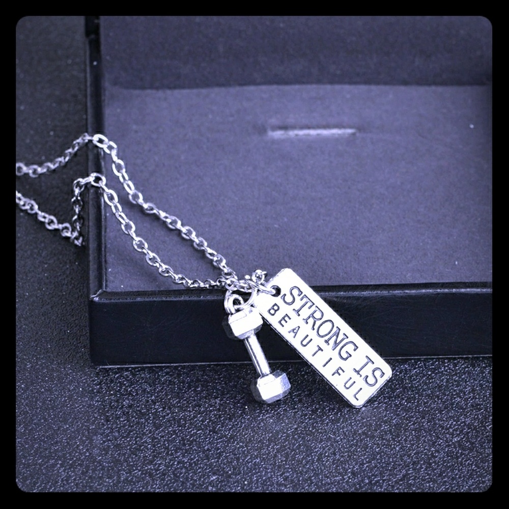 3/$30 Antique Silver "Strong Is Beautiful" Necklace