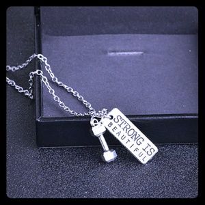 3/$30 Antique Silver "Strong Is Beautiful" Necklace