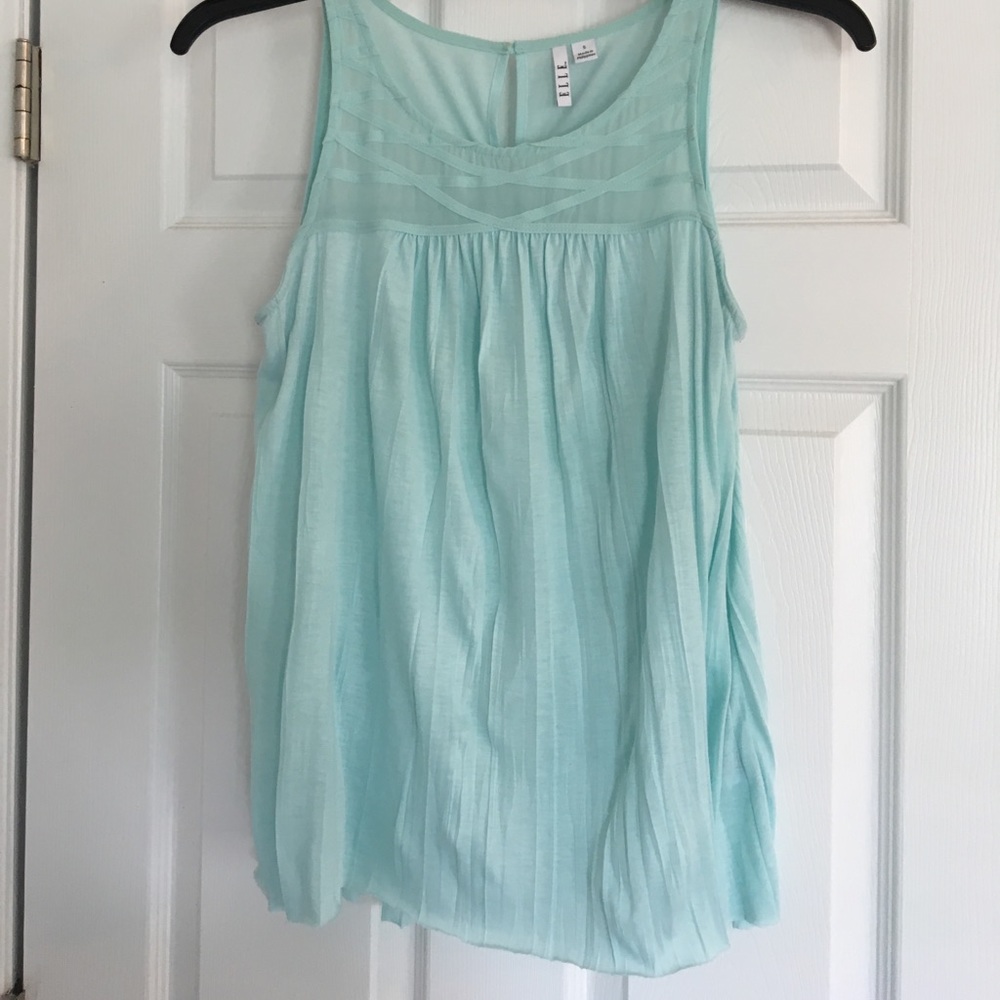 Aqua, accordion-style tank with mesh detail.