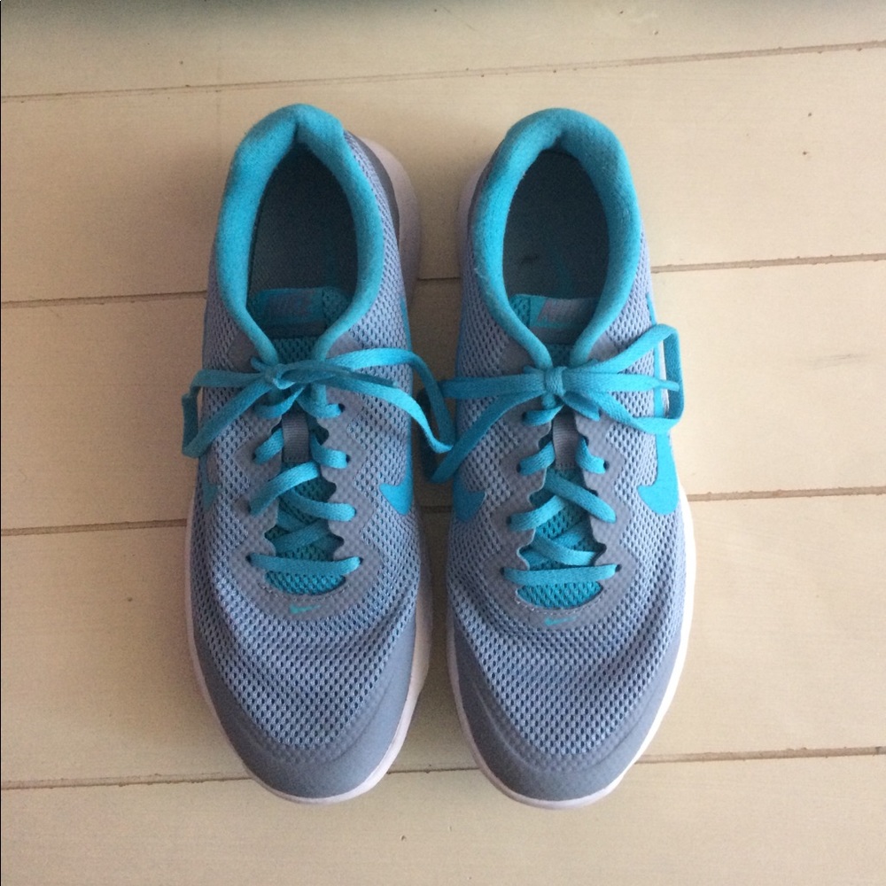 Grey blue and white nike sneakers