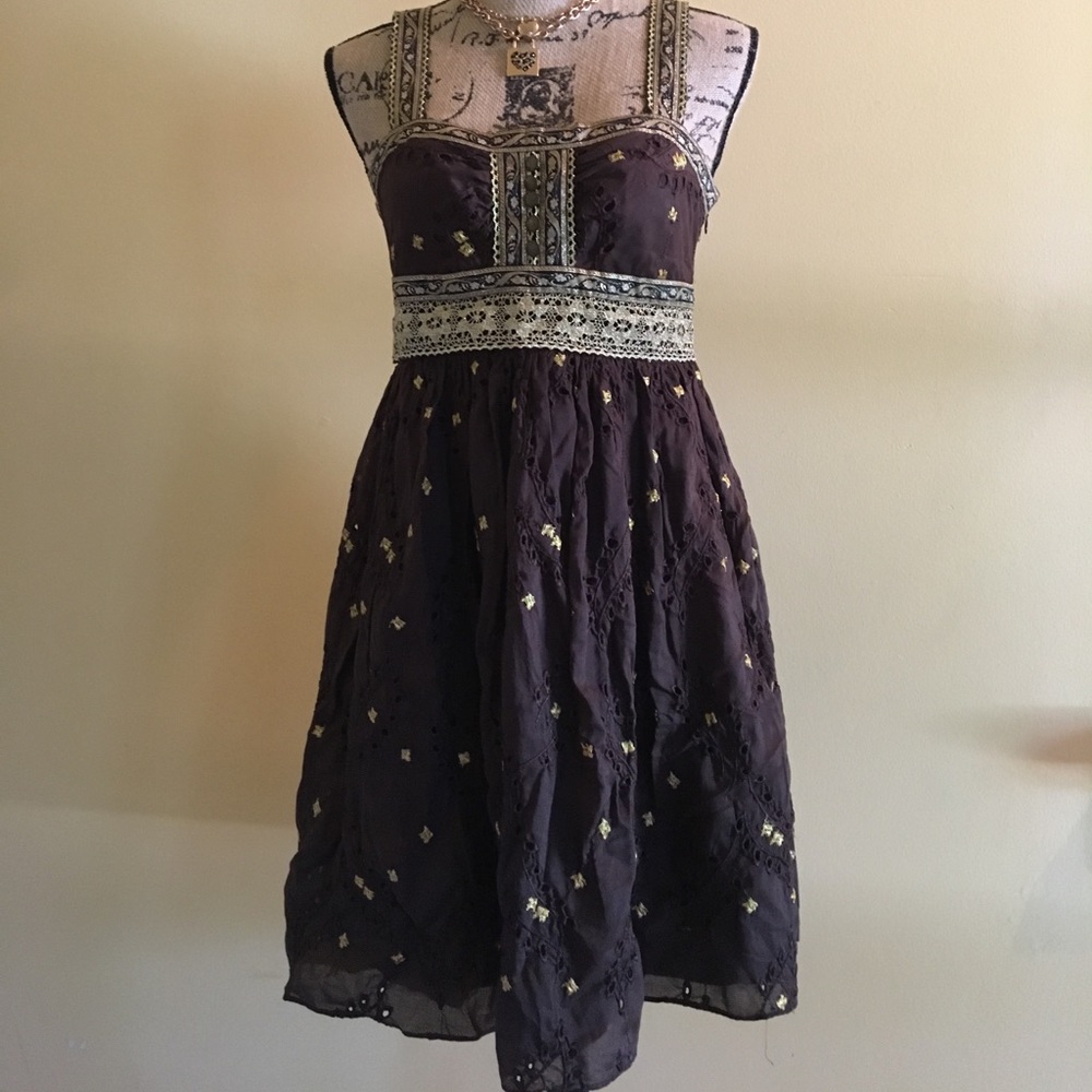 Brown and gold eyelet dress