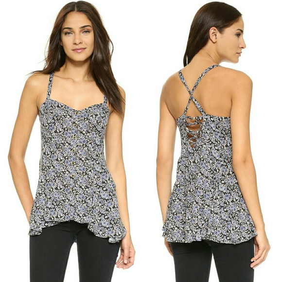 New! FREE PEOPLE Floral Lace-up Babydoll Top NWT - Picture 3 of 8