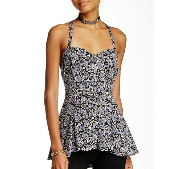 New! FREE PEOPLE Floral Lace-up Babydoll Top NWT - Picture 4 of 8
