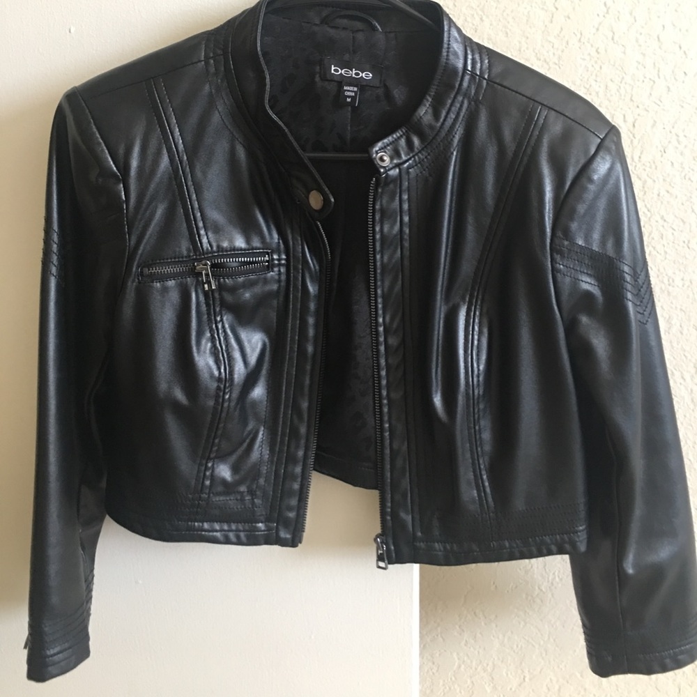 BEBE cropped leather jacket!