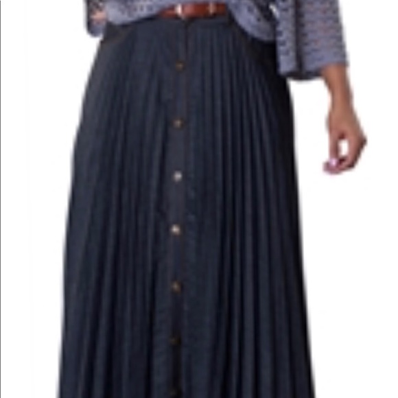 Denim Pleated Maxi Skirt - Picture 1 of 1