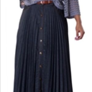 Denim Pleated Maxi Skirt