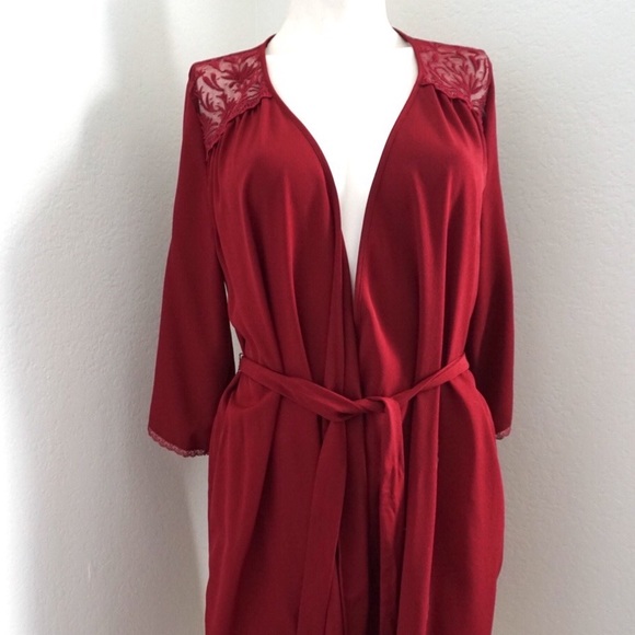 Anthropologie Burgundy & Lace Robe - Picture 2 of 7