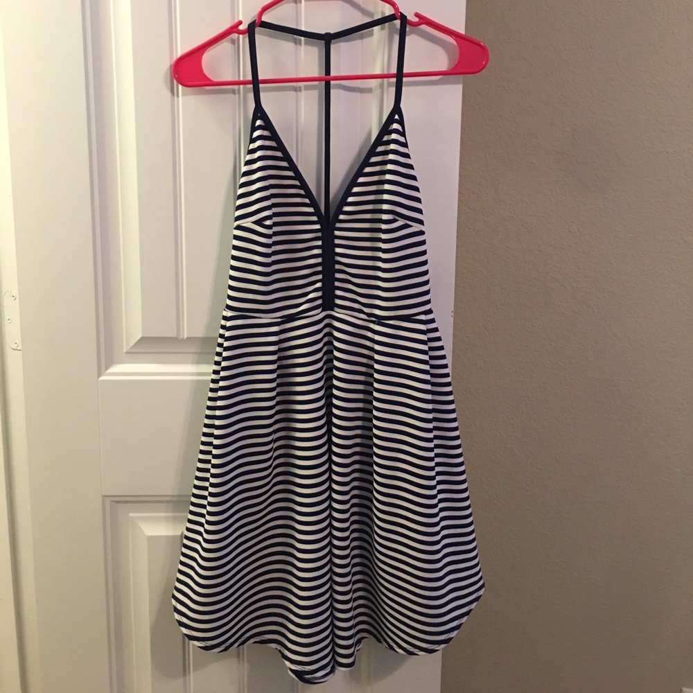 Navy and white strappy dress