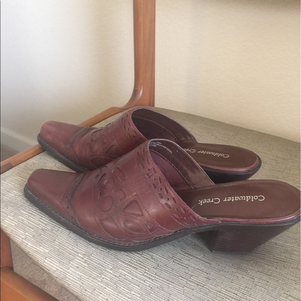 Brown leather Mules--very gently used