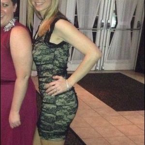 Black lace dress with tan slip