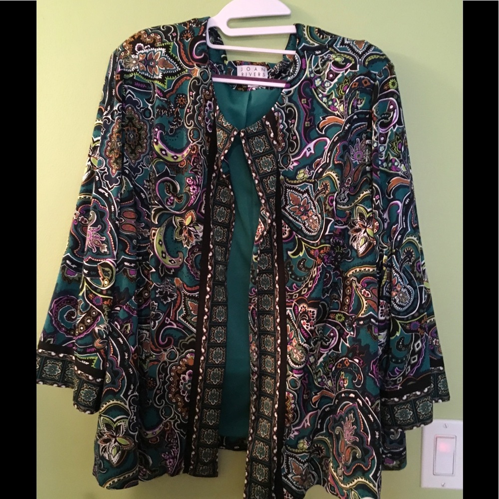 Joan Rivers stretchy green paisley jacket. 3x