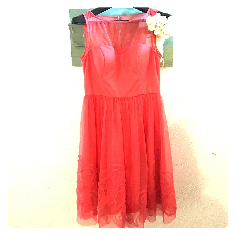 Eliza J Flirty Coral Tulle, Cocktail Dress