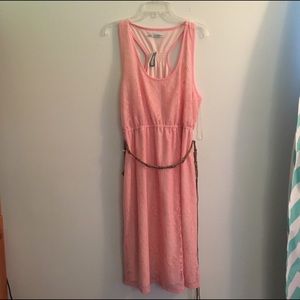 Coral Summer Dress w/ Brown Belt
