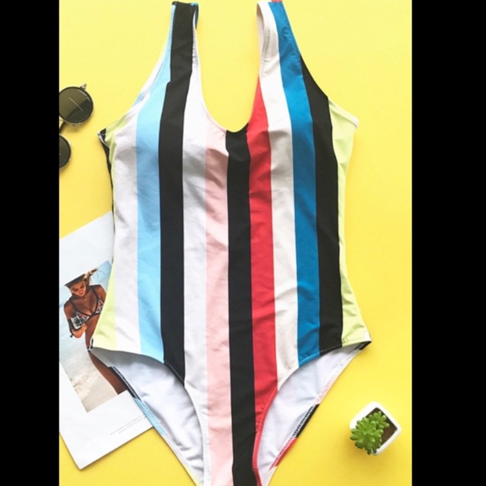 One Piece Striped Multi colored bathing suit!