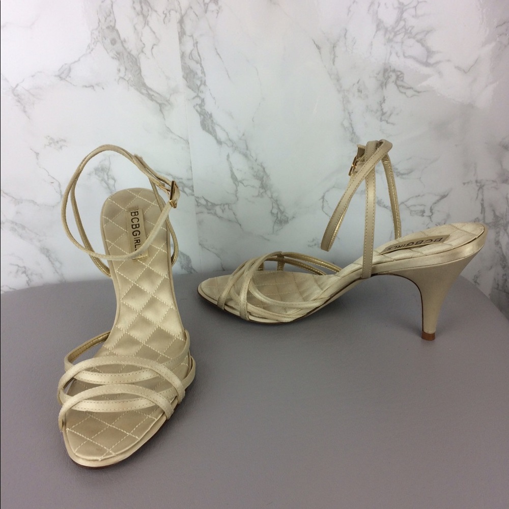 BCBG GIRLS Champagne Satin Heels Size 8