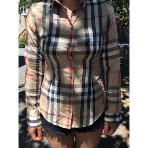 Burberry Women's Fitted Plaid Dress Shirt